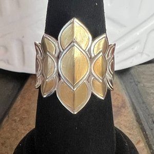 John Hardy Legends Naga Saddle Ring 925 silver and 18K gold leaf ring sz 8